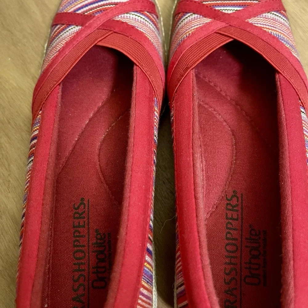 Grasshoppers Ortholite Misty Striped Wedge Shoes Slip On Red Comfort Shoe‎ Sz 6N